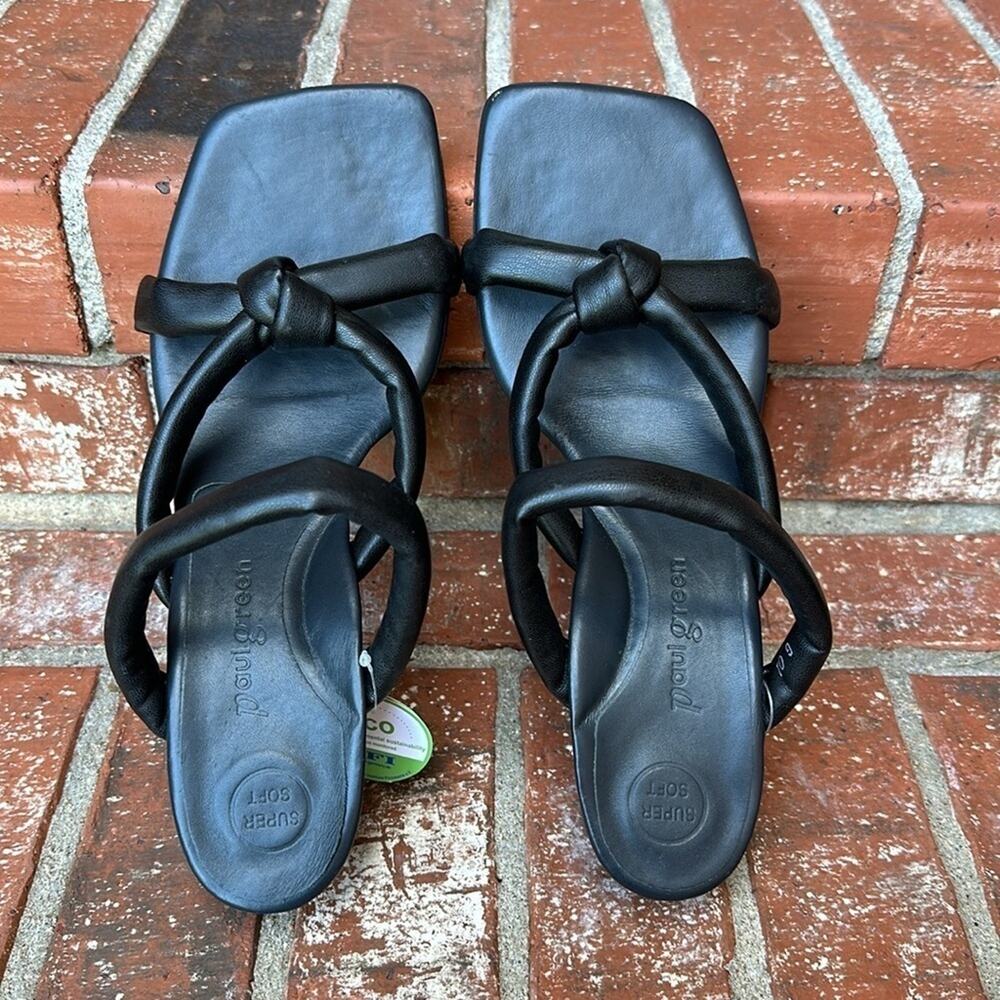Paul Green Leah Black Vegan Nappa Strappy Kitten Heel Sandal Women's Size 8 - Picture 5 of 9